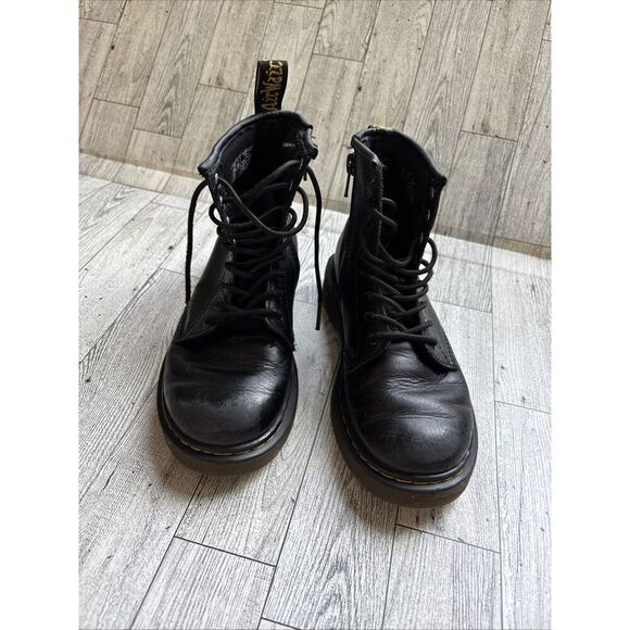 Dr. Martens Doc 1460 J Combat Boots Kids Youth Size 1 Black Leather Side Zipper - Picture 2 of 10